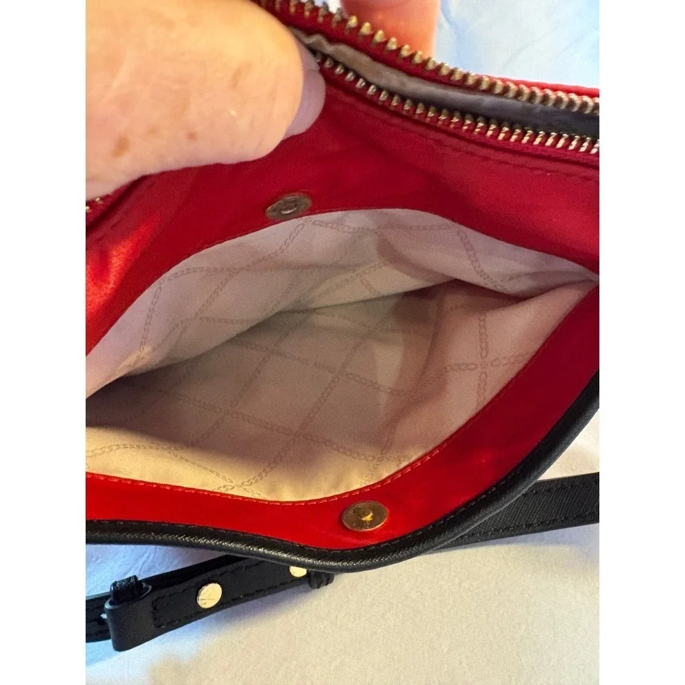 Michael Kors Red Nylon and Black Leather Trim Crossbody Bag Gold Tone‎ Hardware